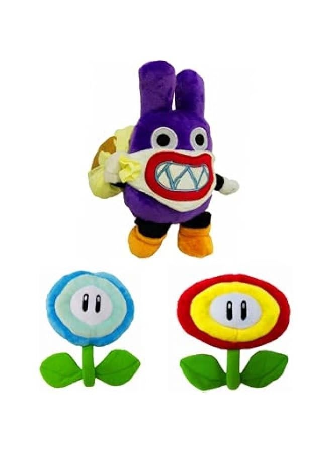 3 Pcs Super Marry Plush Doll Set- 7 inch Plush Fire Flower Ice Flower Plush Doll with 9 Inch Lovely Nabbit Plush Doll Stuffed Toys  New Year Gift Birthday Gift.